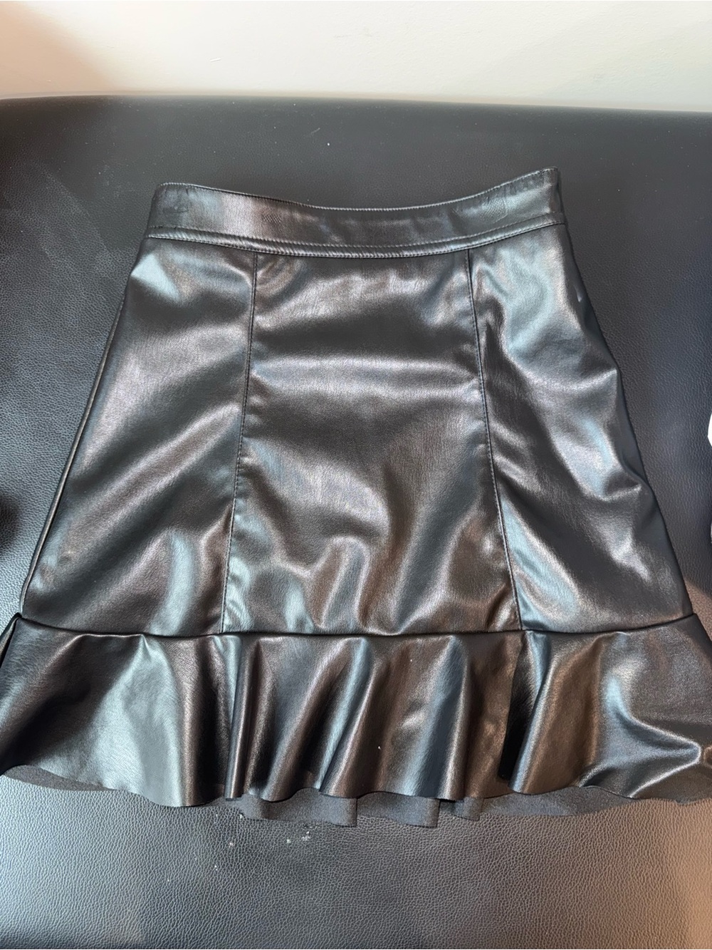 Divided Black Faux Leather Mini Skirt with Ruffle Hem